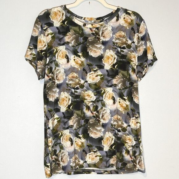 L'AGENCE Tops - L’AGENCE Ressi Tee XL Gray Yellow Rose Floral Stretch Fitted Top